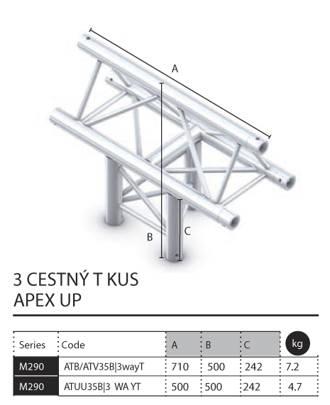 021 - M290 Trio - 3 cestný T kus - apex up