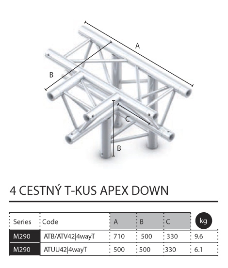 026 - M290 Trio - 4 cestný T kus - apex down