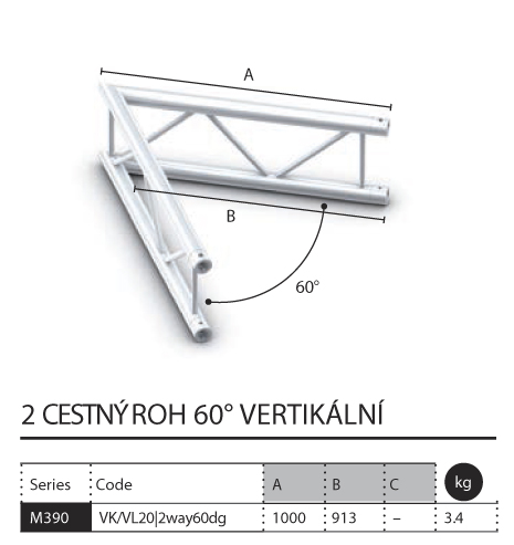 012 - M390 Dual - 2 cestný roh 60 vertikální