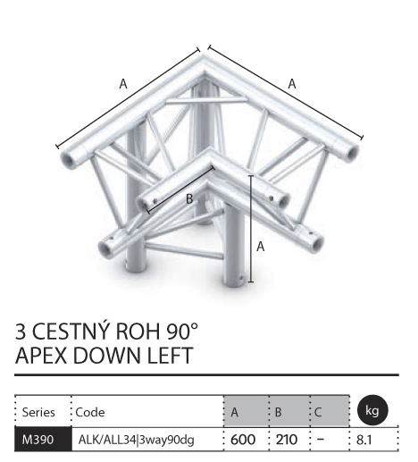 019 - M390 Trio - 3 cestný roh 90 apex down left
