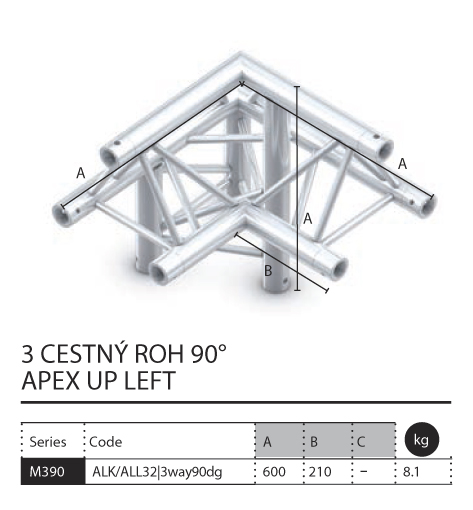 021 - M390 Trio - 3 cestný roh 90 apex up left