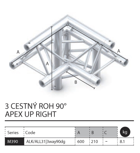 022 - M390 Trio - 3 cestný roh 90 apex up right