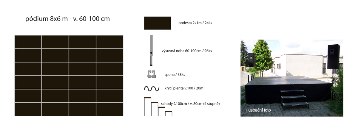 Pódium 8x6 m / v. 60-100cm